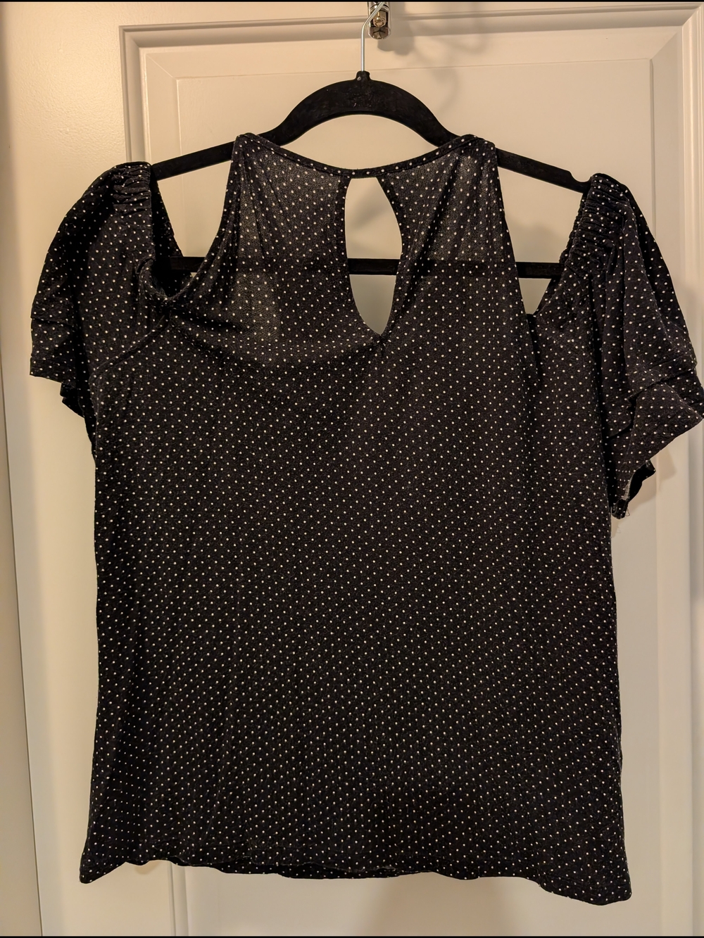 Black Cold-Shoulder Polka Dot Blouse